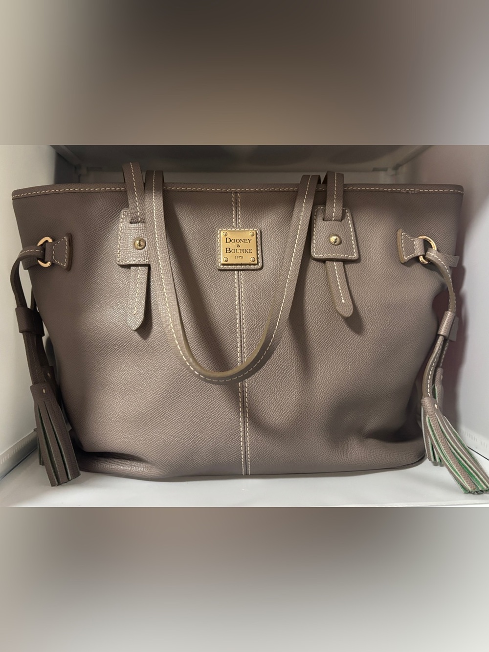 Vegan Dooney & Bourke coated canvas tote in elephant gray.
